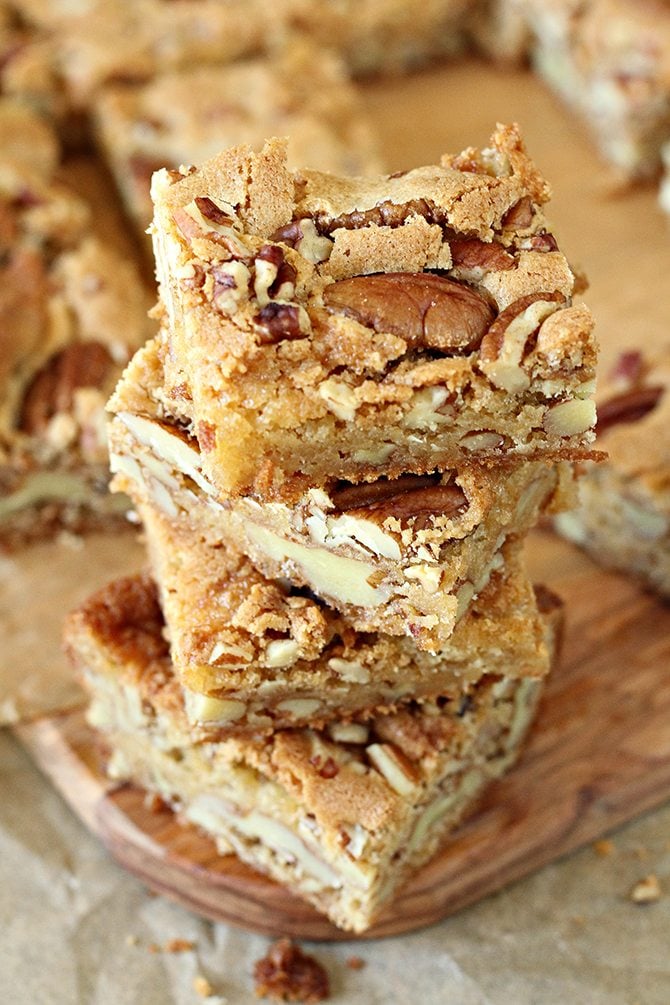 stack of pecan chewies on a cutting board.