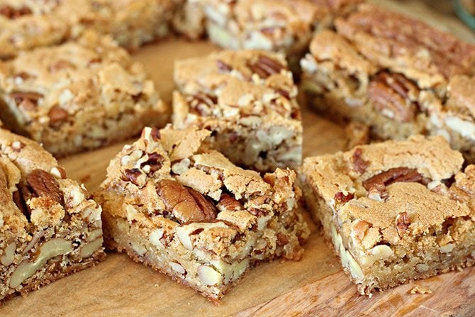 pecan chewies on a cutting board.
