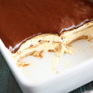 Chocolate Éclair Cake with missing slice