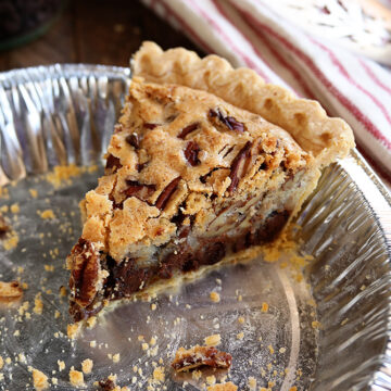 Kentucky Pecan Pie slice left in baking pan