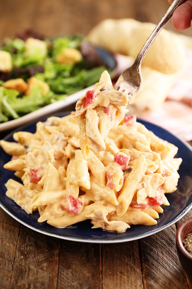 Forkful of Easy Stovetop Chicken Spaghetti