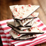 Peppermint Bark pieces on red and white stripped towel