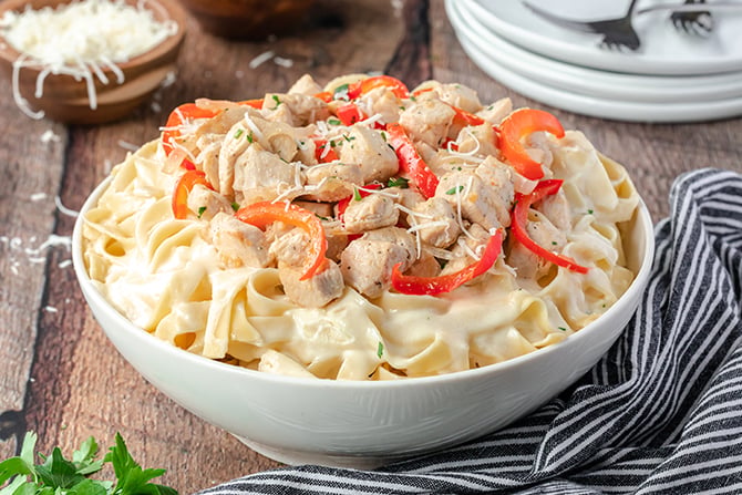 Chicken Fettuccine Alfredo in a bowl