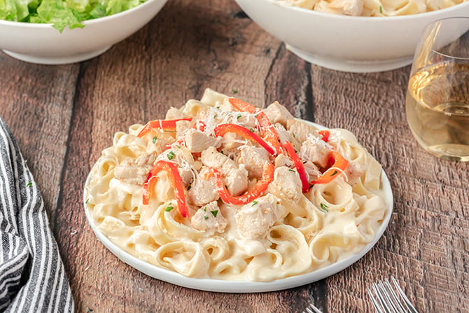 Chicken Fettuccine Alfredo on a plate