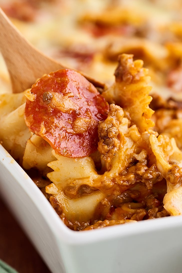 Scoop of Cheesy Pizza Casserole.