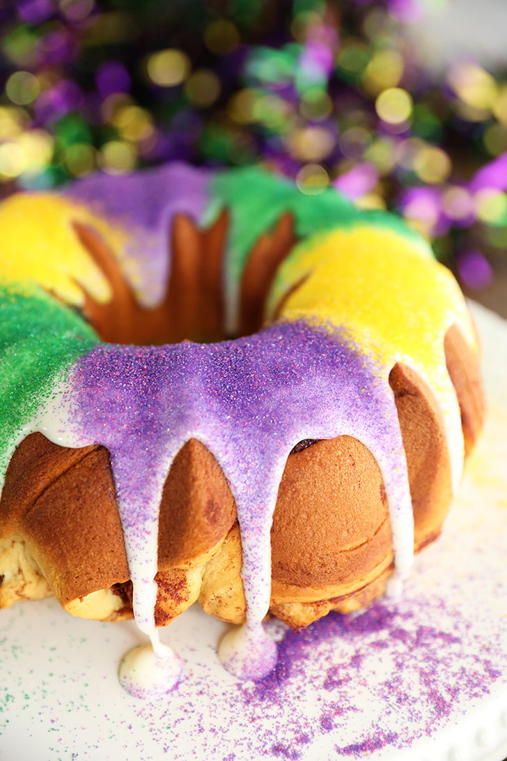 Shortcut King Cake on white plate.