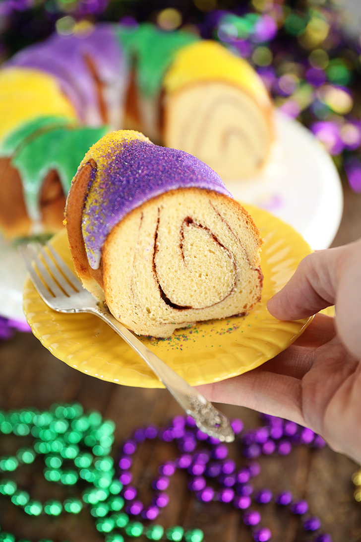 Slice of Shortcut King Cake.