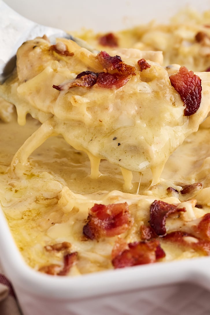Spoonful of smothered chicken.