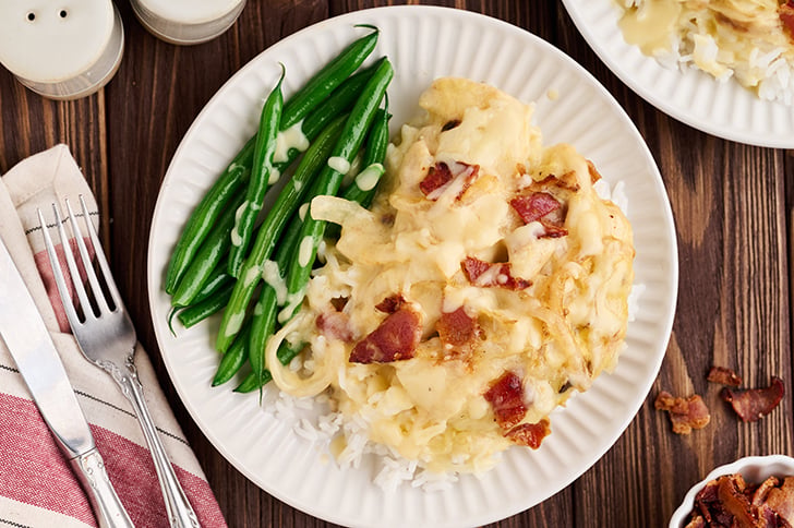 Over head view of Easy Smothered Chicken on a plate.