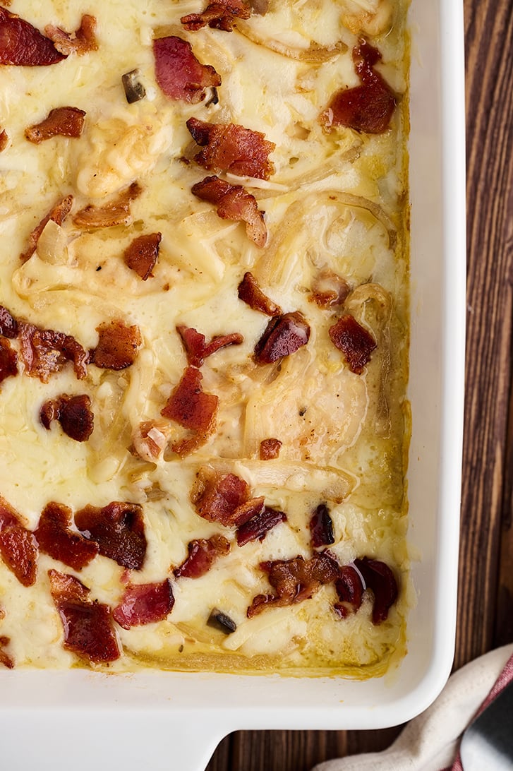 Easy Smothered Chicken in casserole dish.