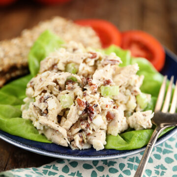 Scoop of Southern Pecan Chicken Salad on lettuce