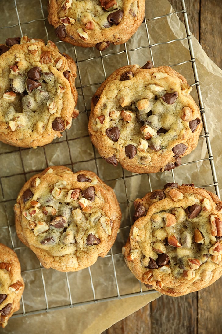 Chocolate Chip Pecan Cookies on a wire rack.