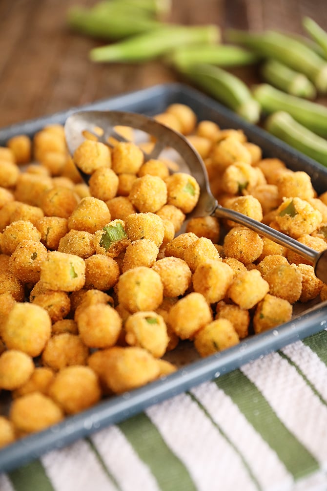 Fried Okra on a sheet pan