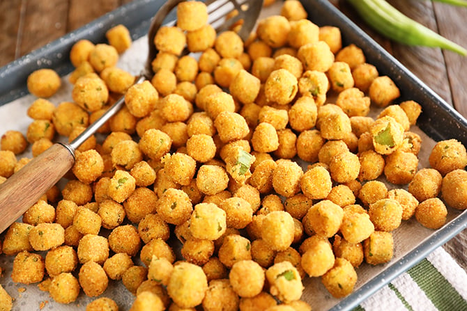 Fried Okra on a sheet pan