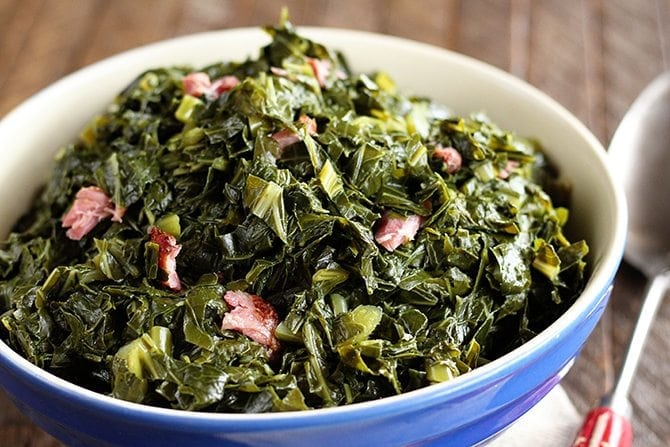 Collard Greens in a blue bowl
