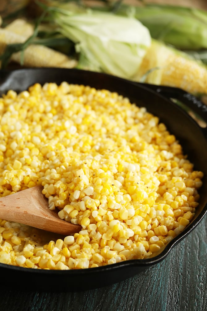 Fried corn in cast iron skillet