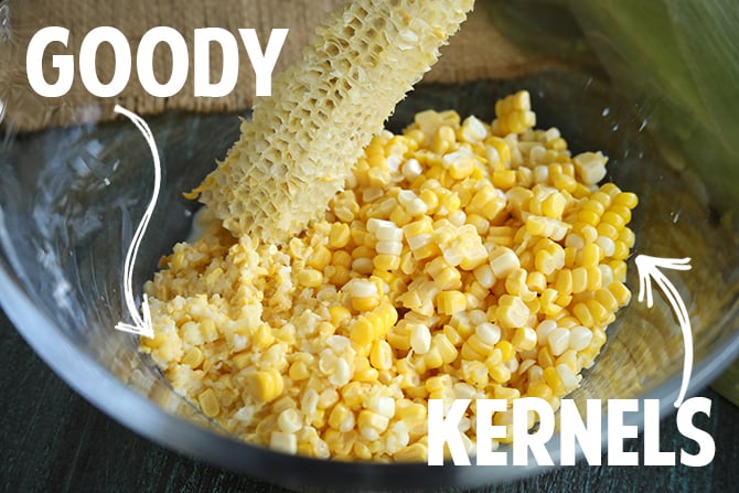 Cut fresh corn in bowl
