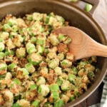 Fried okra in a cast iron skillet