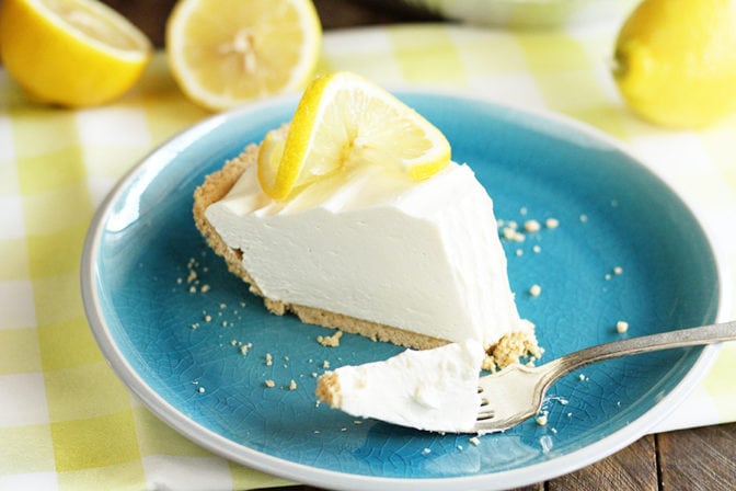 Slice of Lemonade Pie being eaten with fork