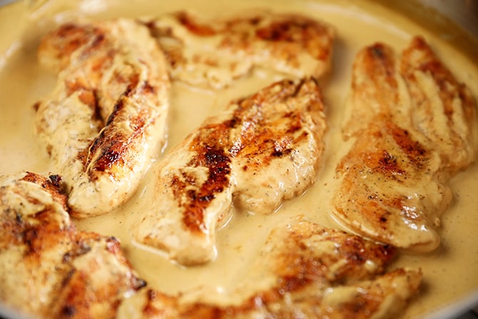 Seared chicken breasts in cream cheese pan sauce
