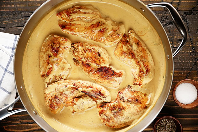 Seared chicken breasts in cream cheese pan sauce