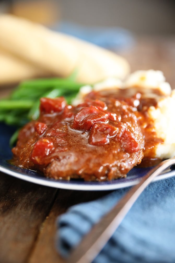 Easy Swiss Steak on plate with mashed potatoes