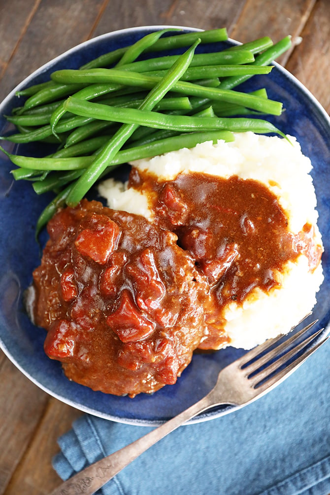 Easy Swiss Steak on plate with mashed potatoes