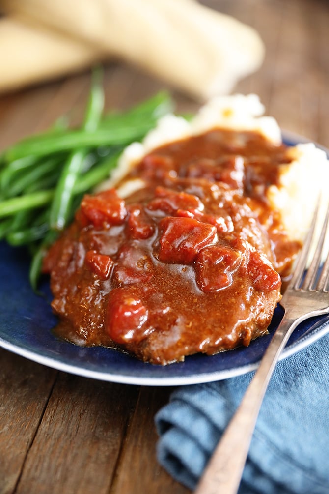 Easy Swiss Steak on plate with mashed potatoes