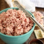 Deviled ham in a blue bowl