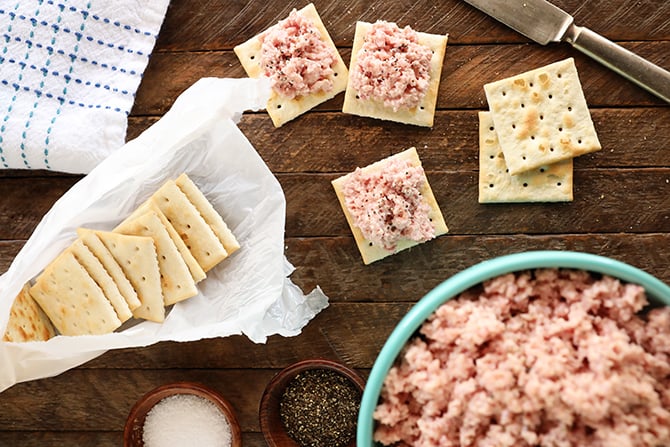 Deviled Ham on saltine crackers