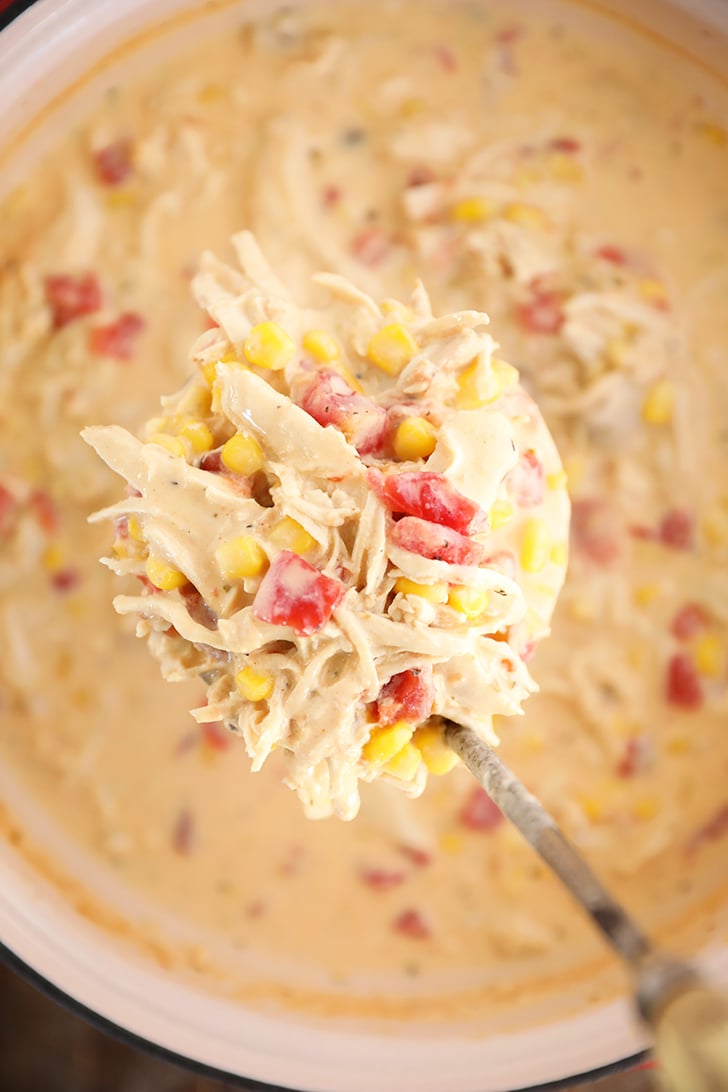 Ladle with Chicken Corn Chowder.