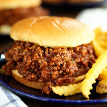 Homemade Sloppy Joes with french fries.