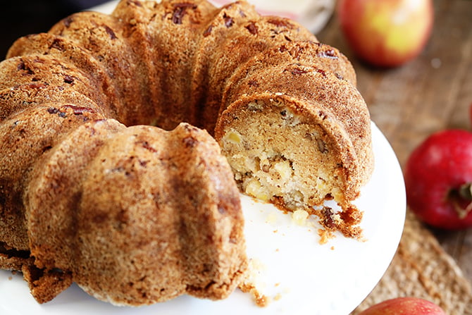 Apple Nut Cake with slice missing