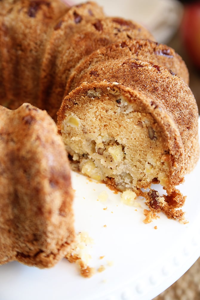 Apple Nut Cake with slice missing