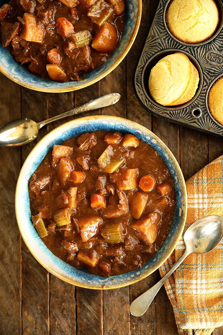 Slow Cooker Beef Stew - overhead shot.