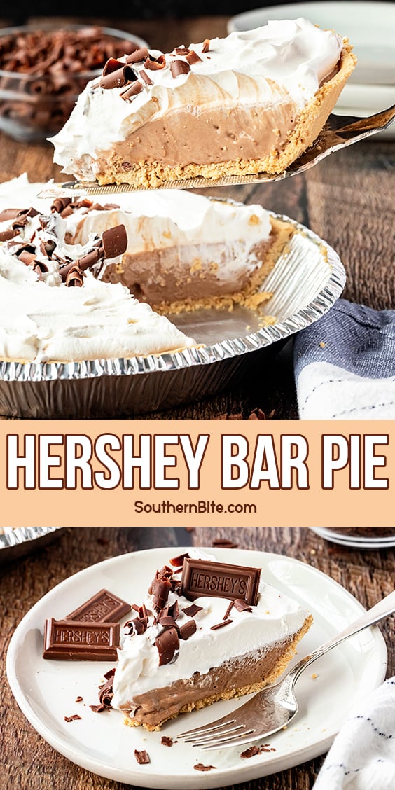 Collage of picture of Hershey's Chocolate Bar Pie for Pinterest