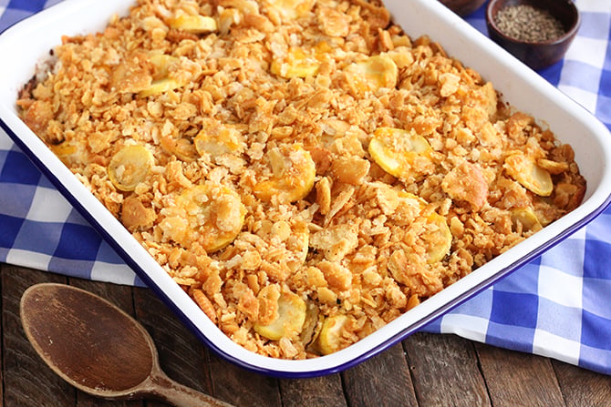 Squash casserole in baking dish
