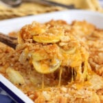 Squash casserole being served