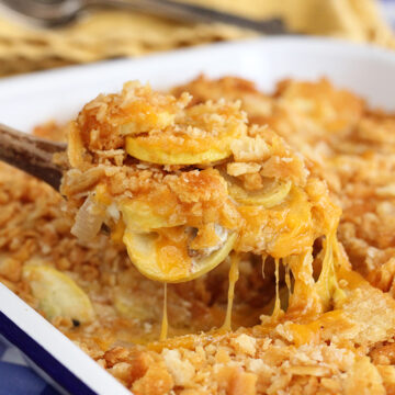 Squash casserole being served