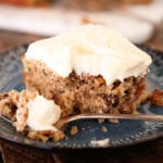 Bite missing from piece of Hummingbird Sheet Cake
