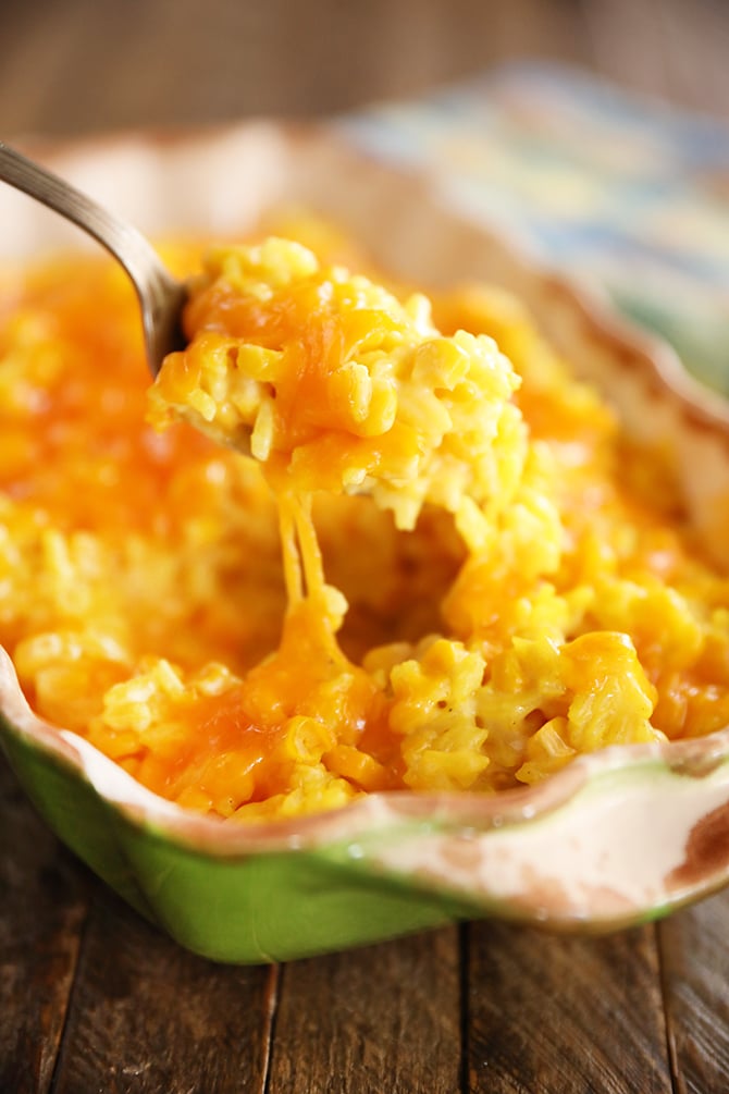 Spoonful of Cheesy Corn and Rice Casserole
