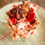 Stacked slices of Icebox Fruit Cake from top