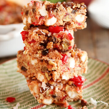 Stack slices of Icebox Fruitcake.