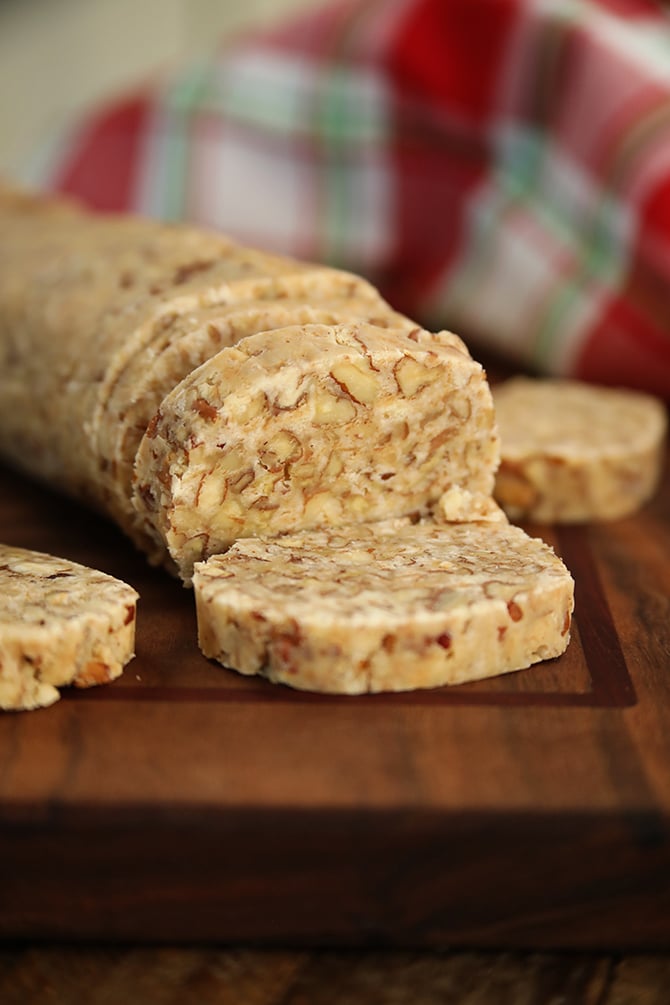 slices of Nana's 3-Ingredient Pecan Log