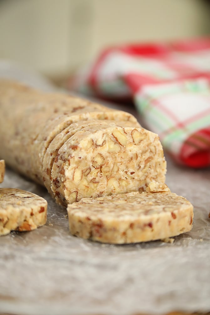slices of Nana's 3-Ingredient Pecan Log