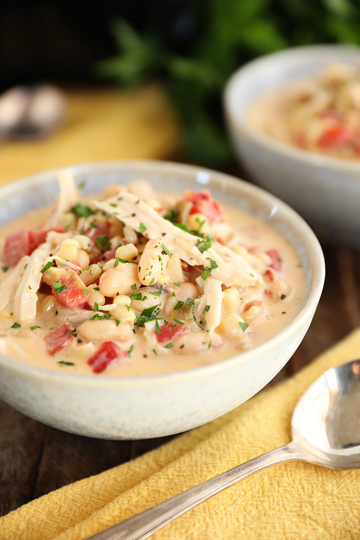 Bowl of Slow Cooker Chicken Stew.