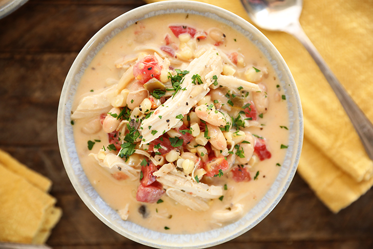 Overhead view of bowl of Slow Cooker Chicken Stew.