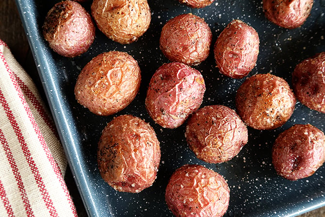 Roasted New Potatoes on baking pan