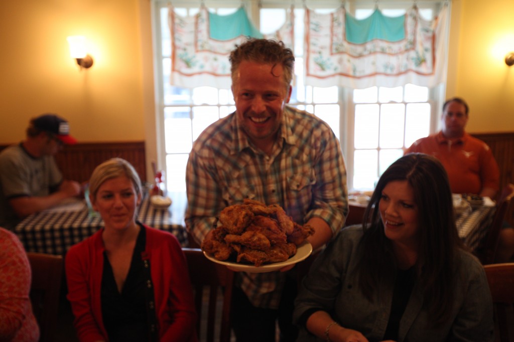 Jesse bringing us fried chicken for breakfast!