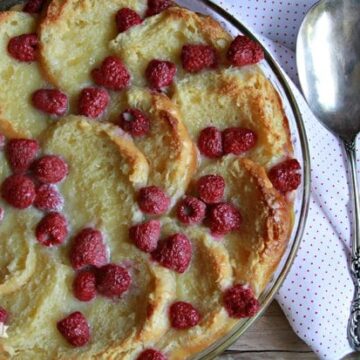 White Chocolate Raspberry Biscuit Bread Pudding